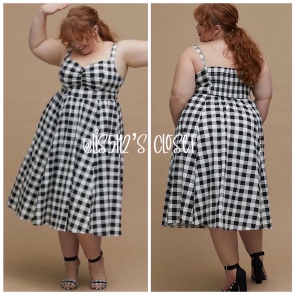 Torrid Retro Chic Black White Gingham Stretch Poplin Midi Skater Swing Dress 3X - Picture 15 of 15